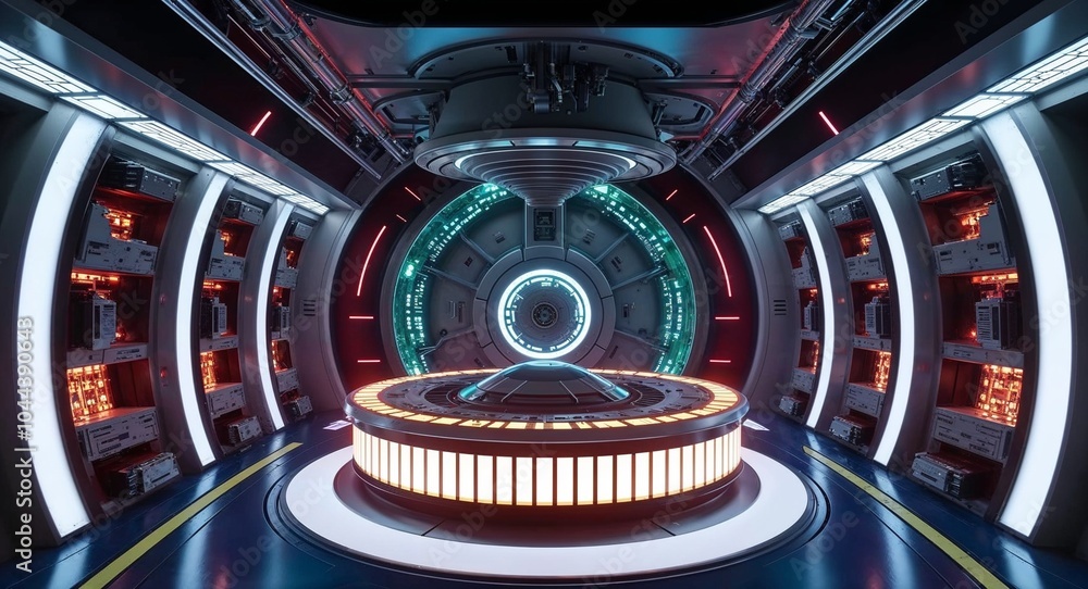 Poster energy core chamber with pulsating lights and power management systems background heart of the ship 