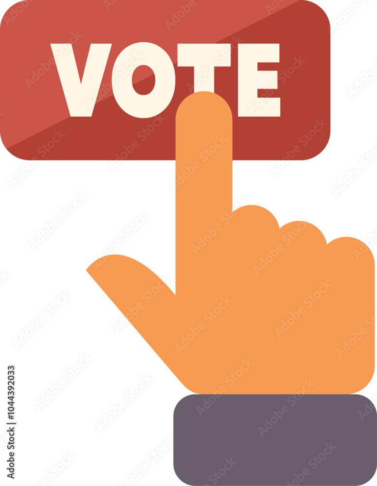 Poster hand pressing a red vote button, perfect for illustrating online voting concepts