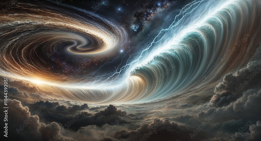 Poster gigantic waves of cosmic energy pulsing through the fabric of space background dynamic forces remind