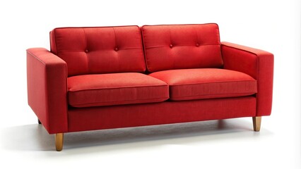 Red fabric sofa furniture isolated on white background with clipping path