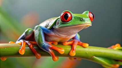 Obraz premium red eyed tree frog on leaf with blurred background