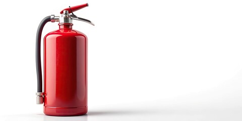 Obraz premium Red fire extinguisher isolated on white background reflected