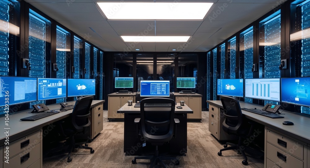 Poster high security data center featuring encrypted systems and monitoring equipment background vital faci