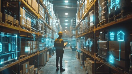 Warehouse Worker with Digital Overlay