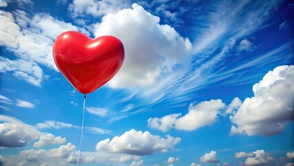 Fototapeta premium Red heart balloon against blue sky with clouds
