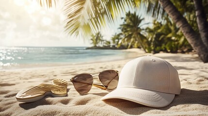 Obraz premium Relaxing Beach Vibes with Sunglasses and Hat