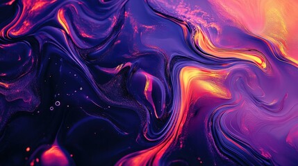 Abstract Swirling Liquid with Neon Colors and Glittering Texture