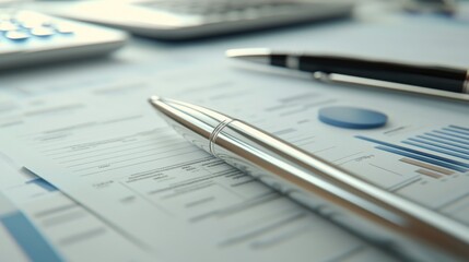 Close-Up of Documents with Pens and Calculators