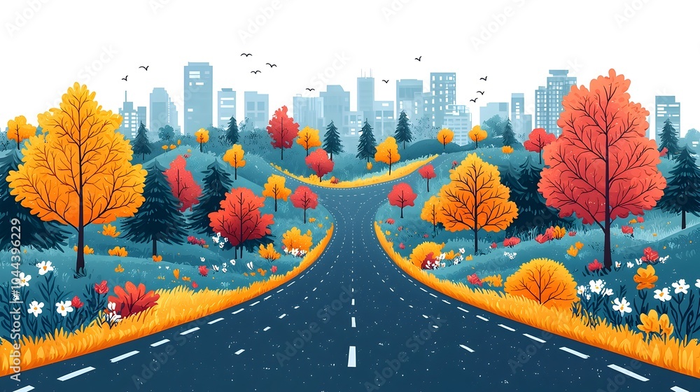 Poster branching paths visualizing the concept of decision making planning and guidance flat design style w