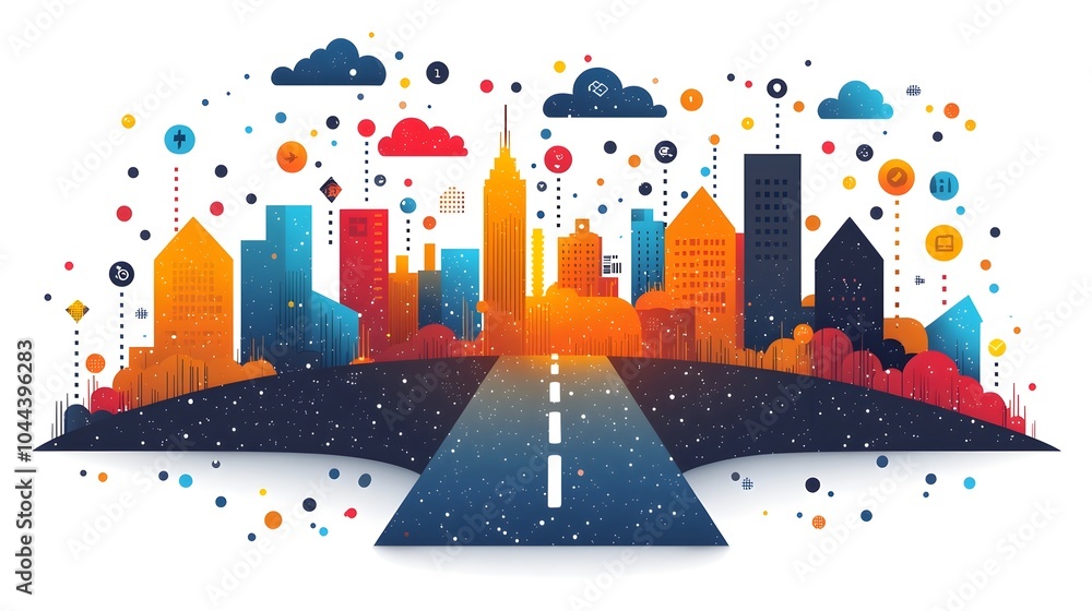 Poster of a roadmap with multiple arrows pointing forward symbolizing planning guidance and the journey tow