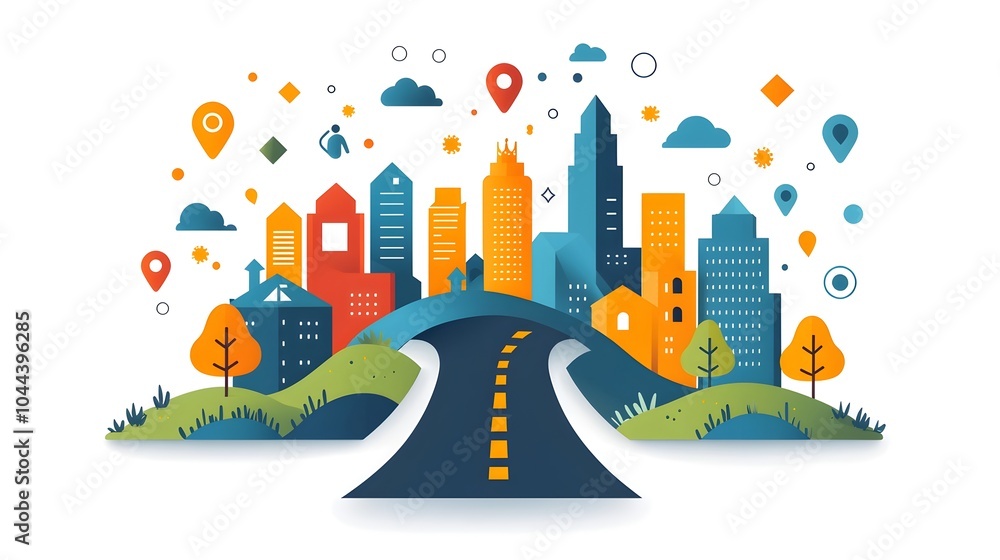 Poster roadmap with arrows pointing forward symbolizing planning and guidance in flat design concept of str