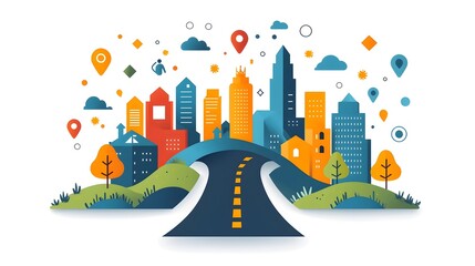 Naklejka premium Roadmap with Arrows Pointing Forward Symbolizing Planning and Guidance in Flat Design Concept of Strategy Direction Progress Navigation and Blueprint for Business Finance Project or Startup