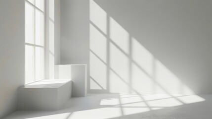 Fototapeta premium Minimalist White Room with Window Light and Platform