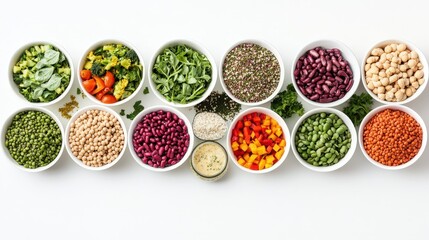 Bowls of Colorful Healthy Ingredients for Vegan Salad