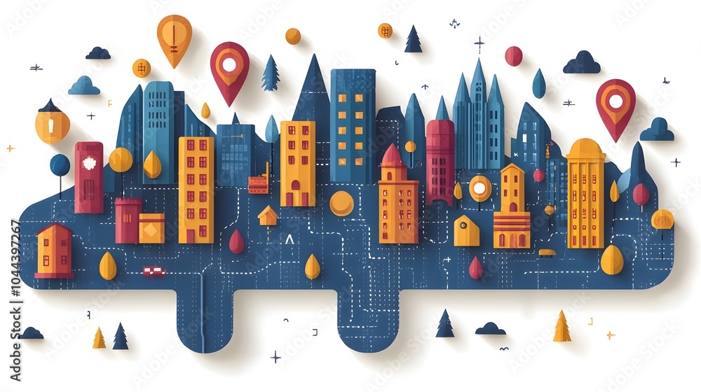 Poster roadmap with clear steps and waypoints guiding the journey of planning strategy and progress in a fl