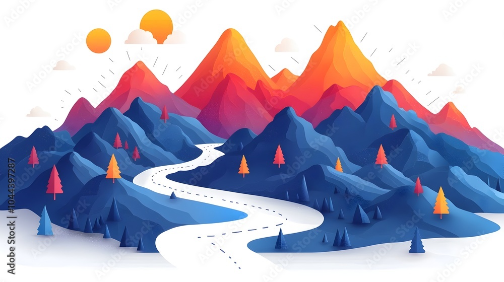 Poster roadmap with clear steps and waypoints guiding the journey in a flat design on a clean white backgro