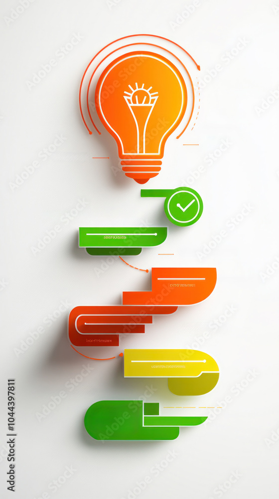 Poster a light bulb is shown in a series of steps, with each step having a different color. concept of prog