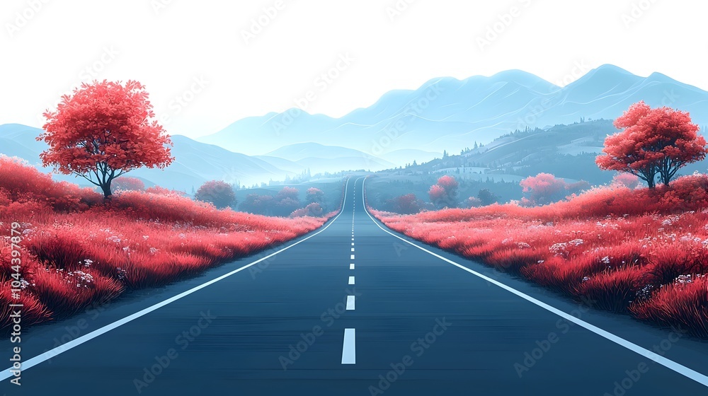 Poster flat design of a road with milestones representing a strategic framework and progress towards goals 