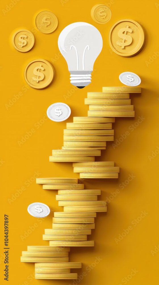 Aufkleber a stack of coins with a light bulb on top. the light bulb represents an idea or a new concept. the c