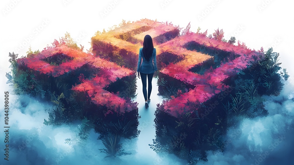 Poster flat design of a maze transforming into a clear roadmap symbolizing the process of solving strategic
