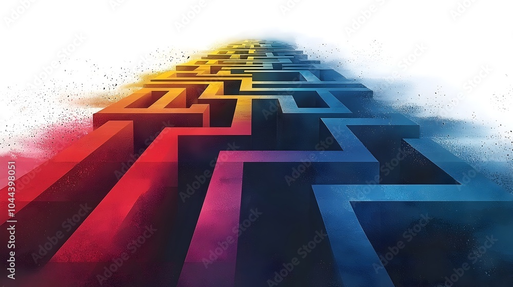 Poster maze transforming into a clear roadmap symbolizing the process of solving strategic challenges and o