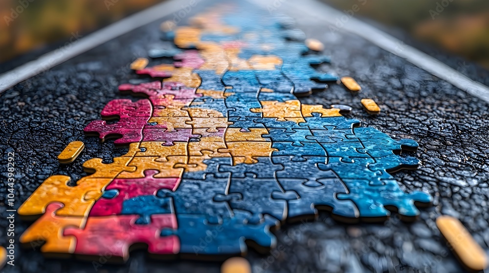 Poster puzzle pieces coming together to form a strategic roadmap visualizing a framework for business growt