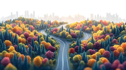 Visually captivating flat design depicting a road network expanding into a strategic framework symbolizing the optimization of organizational systems and processes