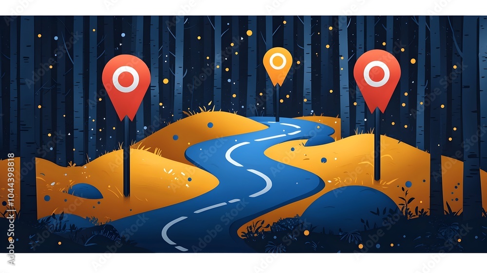 Poster symbolic path with road markers representing guided growth and progress flat design isolate on white