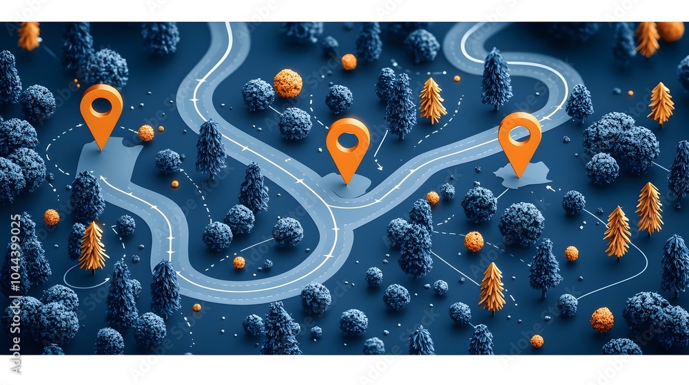 Poster flat design of a strategic blueprint with expanding road markers visualizing a concept of growth pro