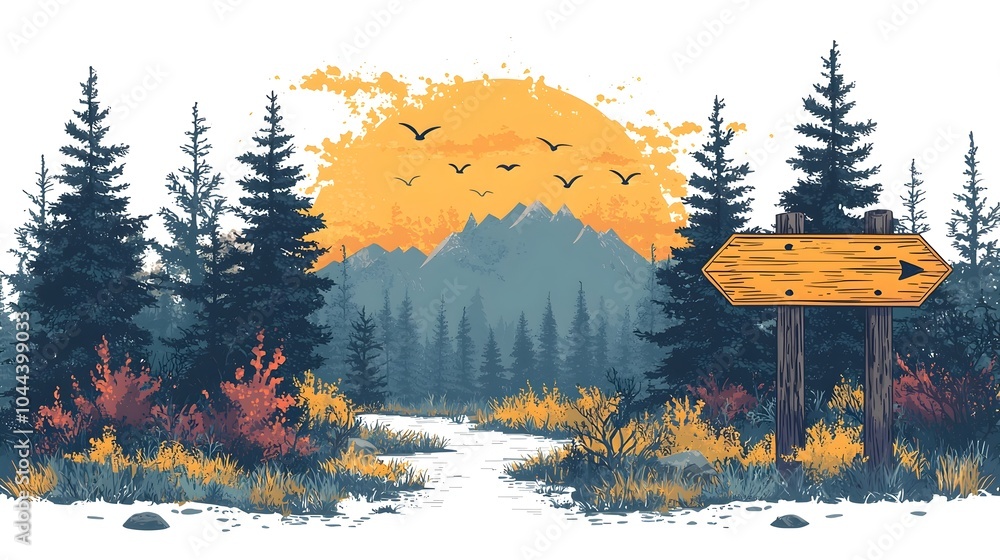 Poster winding forest path representing the concept of planning and guidance through complex terrain or cha