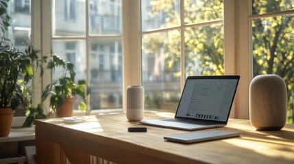 Fototapeta premium beautiful well-lit work office with a view of nature