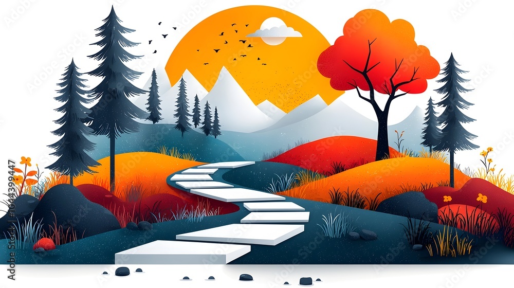 Poster path with checkpoints and arrows symbolizing step by step planning and guidance in flat design this 