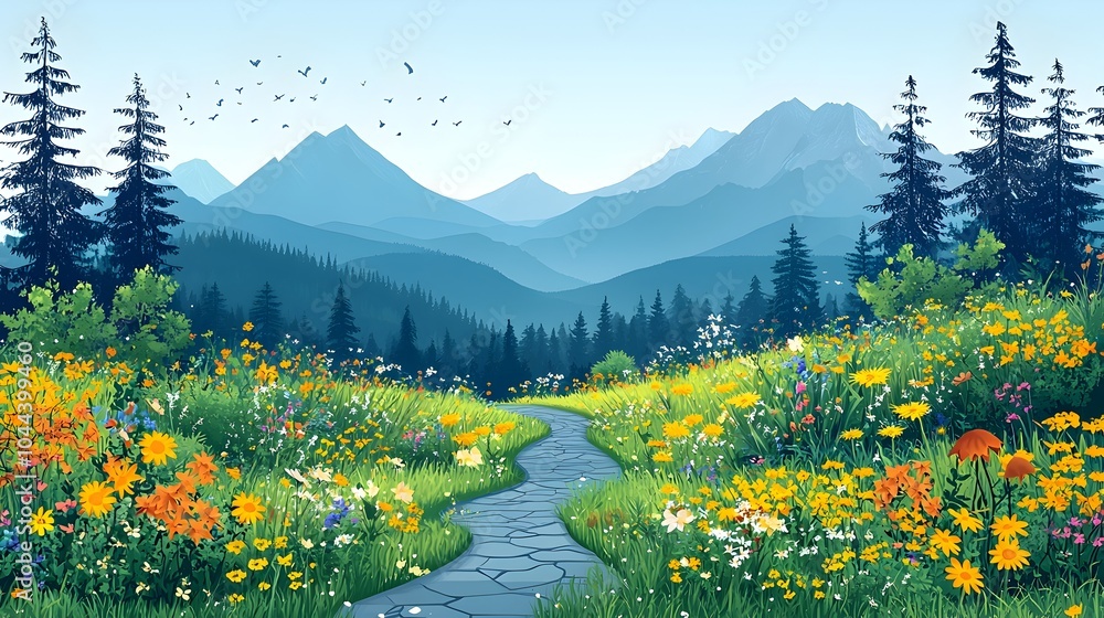 Poster of a winding mountain path expanding into a strategic map or framework symbolizing the process of ov