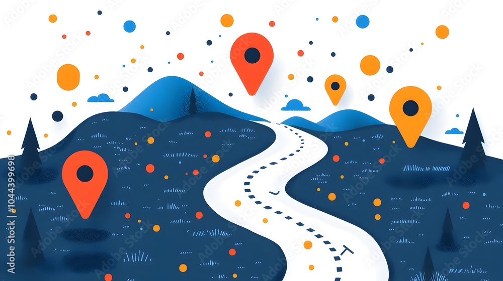 Poster visualizing the step by step progress of a plan or strategy with flat design of road markers on a ma
