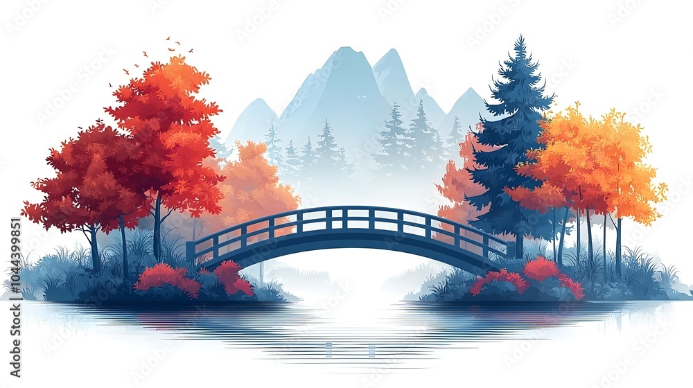 Poster flat design of a bridge transforming into a strategic roadmap symbolizing the connection between pla