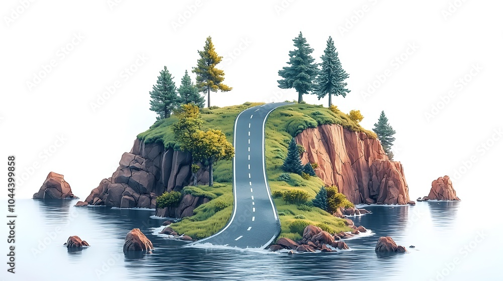 Poster flat design of a bridge transforming into a strategic roadmap visually connecting business execution