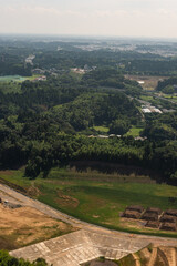 Aerial view of landscape in Japan on the flight approach into Narita airport