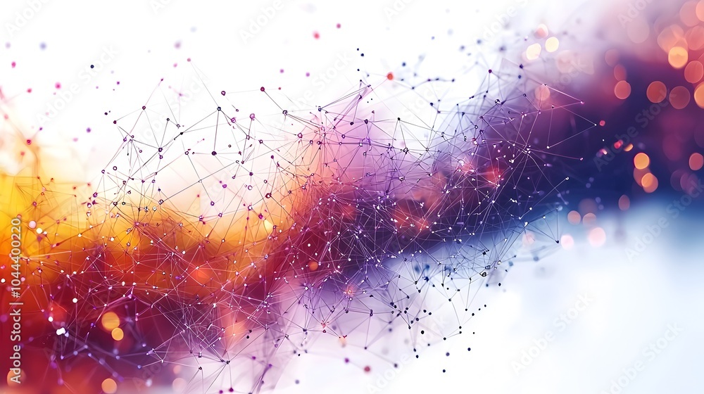 Poster of data points expanding into a connected network representing the concept of growth and advancement