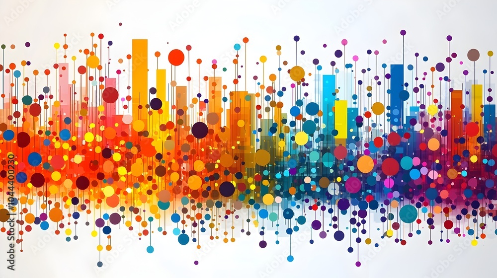 Poster expanding data points forming a connected network representing the growth and advancement of informa
