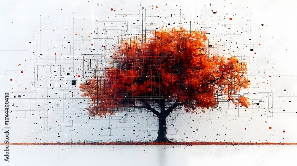 Poster digital network expanding into a tree of knowledge with growth fueled by data insights and a flat de
