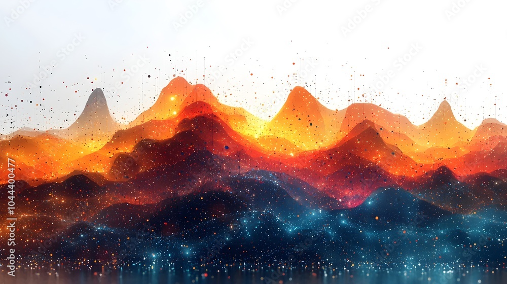 Poster stylized graph lines expanding into a digital landscape representing the growth and progress achieve