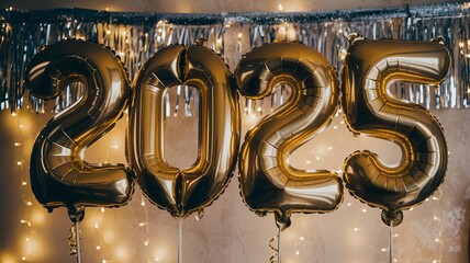 An Eye-Catching Photo of Gold Foil Balloons Forming Numbers for Celebrations, Events, and Parties - Perfect for New Year's Eve Party