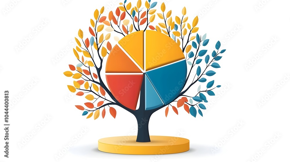 Poster tree growing from pie chart visualizing data driven business growth and strategic analysis for infor