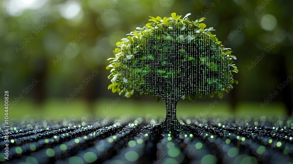 Poster data driven growth binary tree symbolizing digital innovation in a flat design isolated on white bac