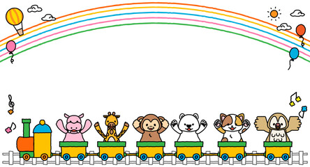 可愛い動物さんたちが電車に乗ったメッセージフレーム3A