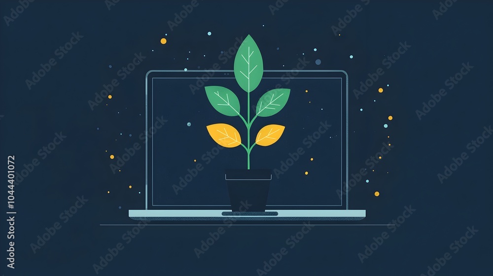 Poster laptop screen transforming into a growing plant symbolizing the digital growth and innovation enable