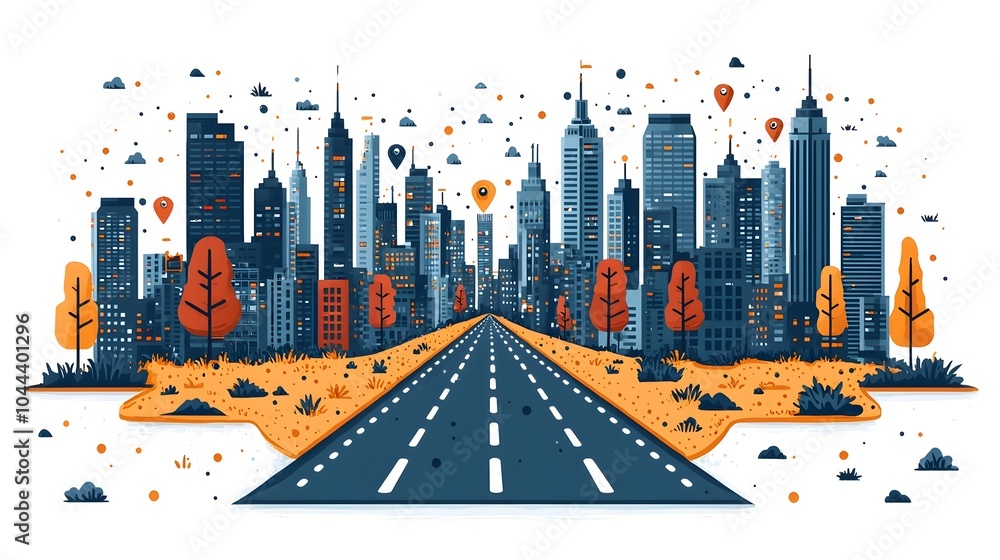 Poster compass expanding into a road network representing the symbol of direction guidance and the potentia