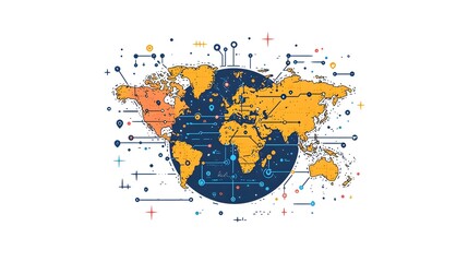 Naklejka premium of a globe with expanding data lines symbolizing the global growth and connectivity facilitated by digital networks and technology