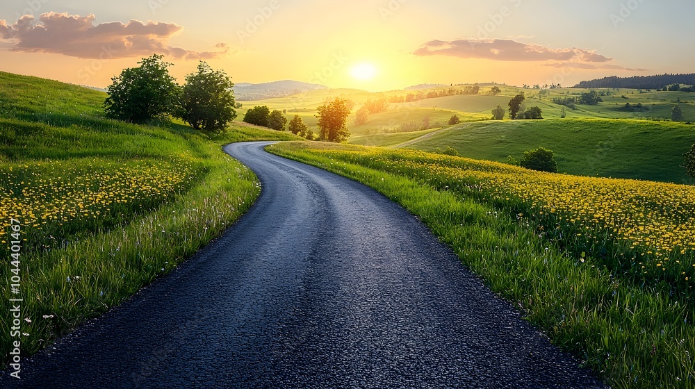 Poster expanding road into the horizon a symbol of future growth and potential depicted in a flat design on