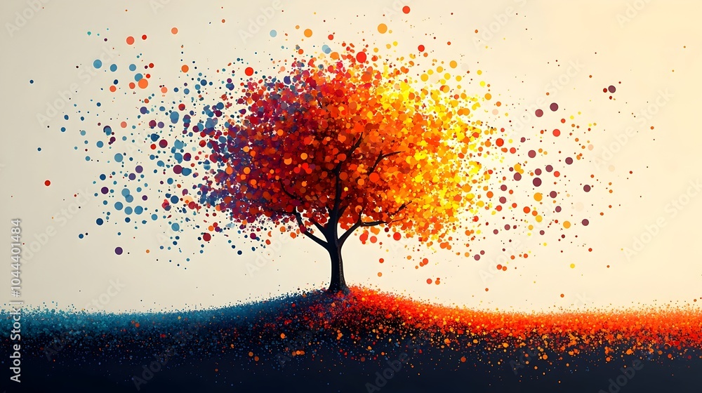 Poster flat design of data bubbles expanding into a hierarchical tree structure symbolizing the growth and 